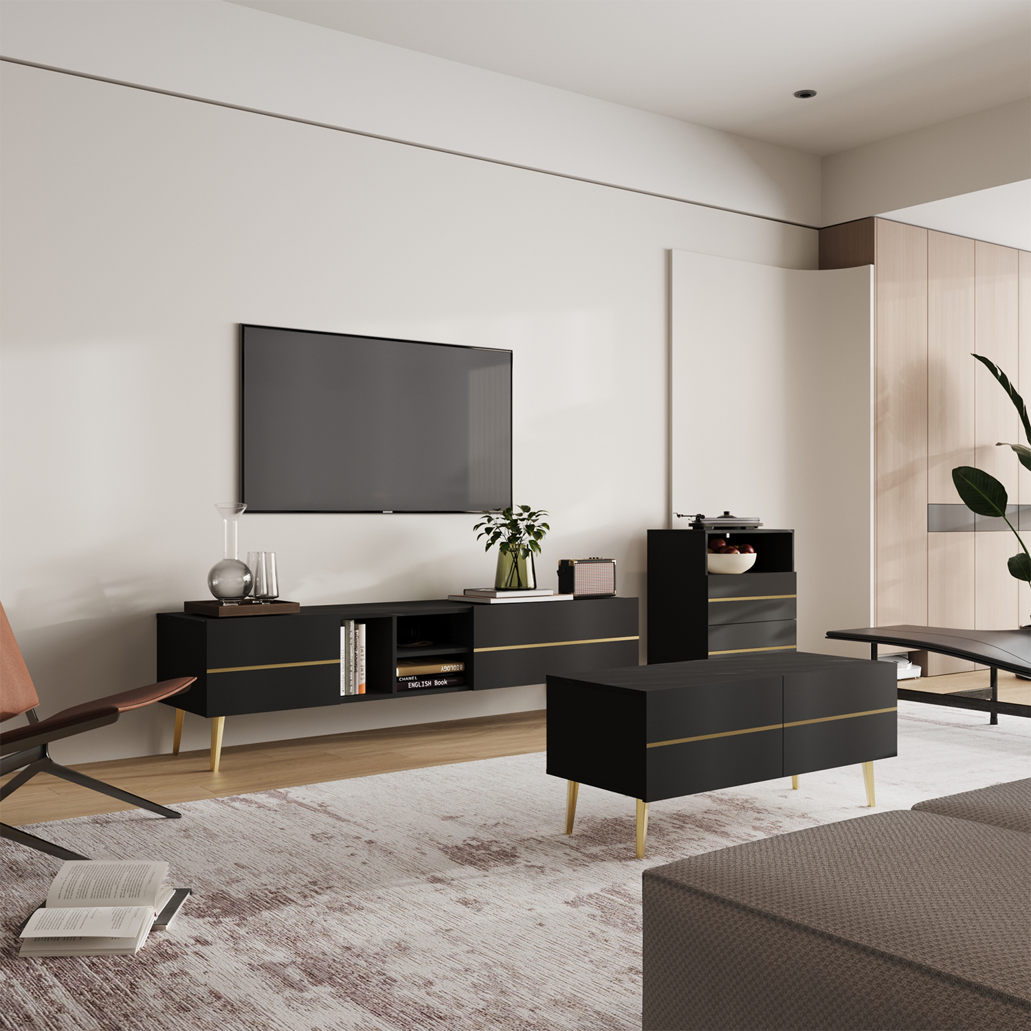 طقم طاولات غرفة معيشة - أسود